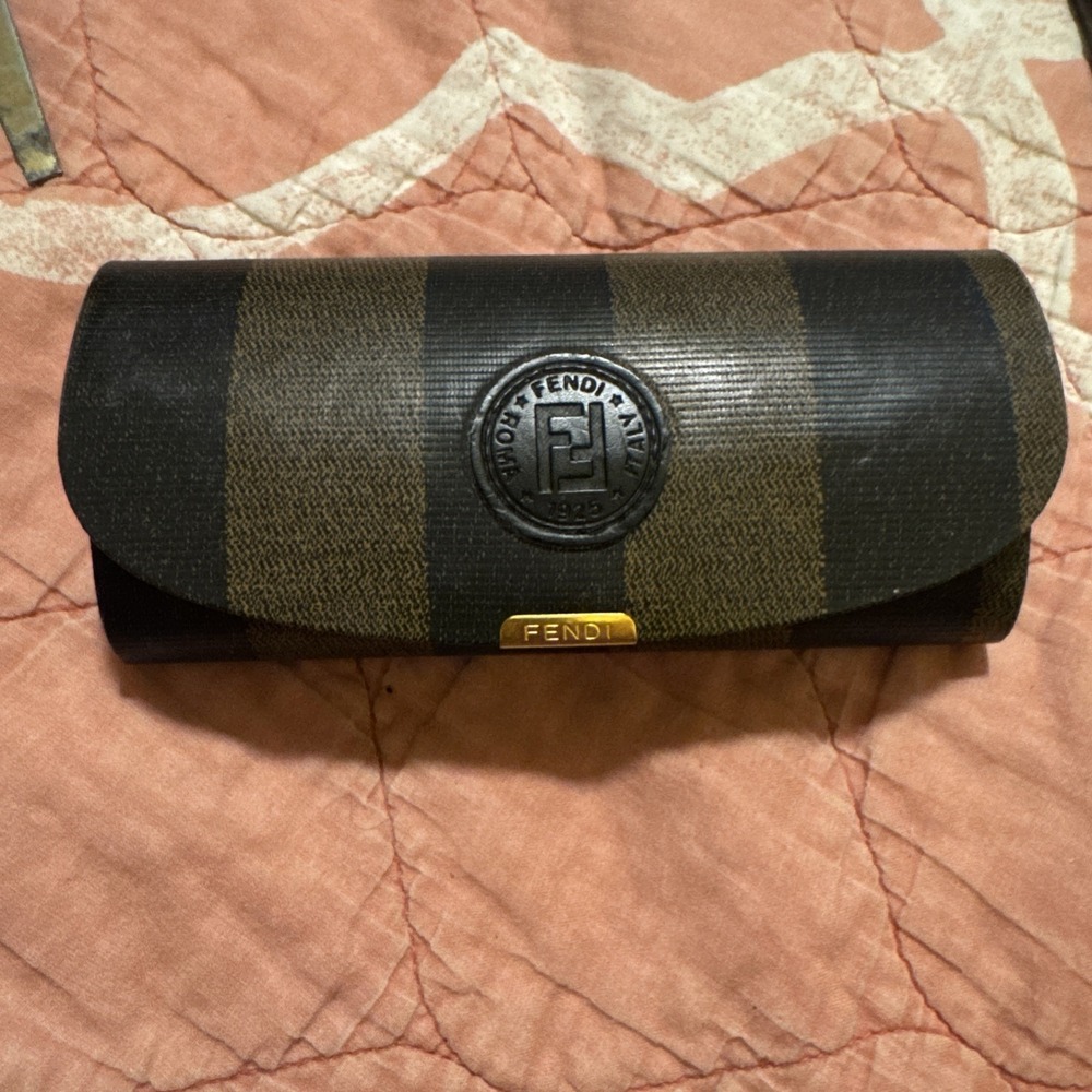 Vintage 80's FENDI EYE GLASS Case Zucca Stripe Occhiali ITALY Snap Pecan Stripe